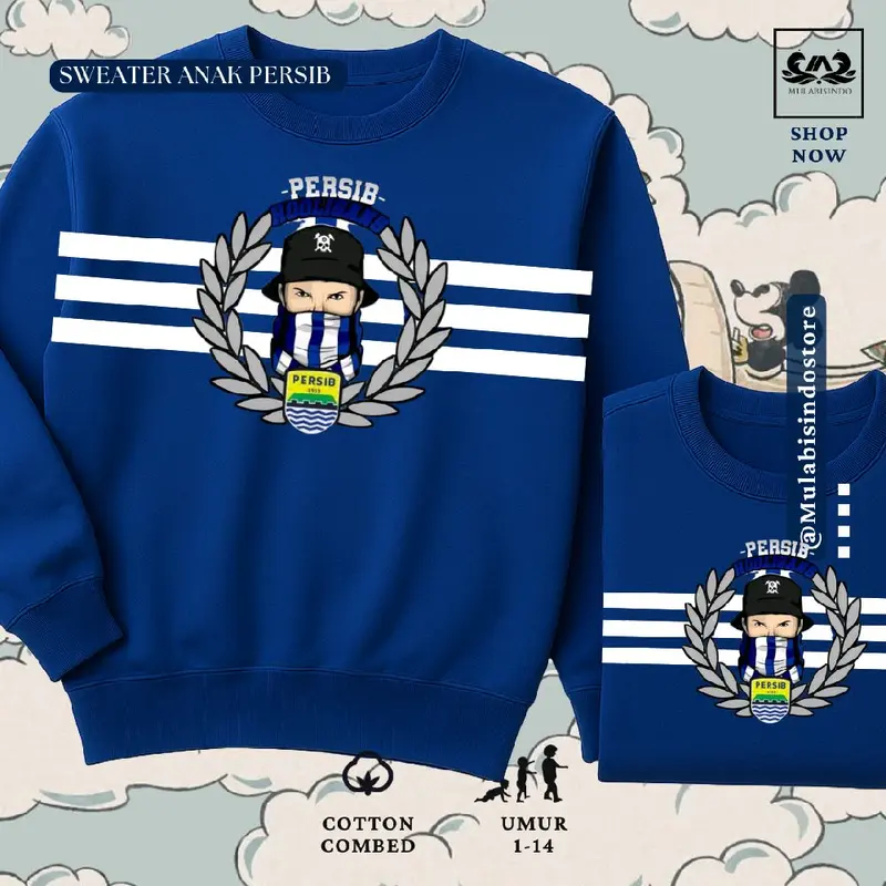 sweater oversize persib juara biru bahan  Fleece Motif Sablon Pria Wanita 2