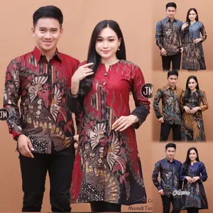 Batik Sugih Waras Baju Couple Batik Tunik Wanita Dan Kemeja Batik Pria Terbaru Warna Grey Kain Katun Halus