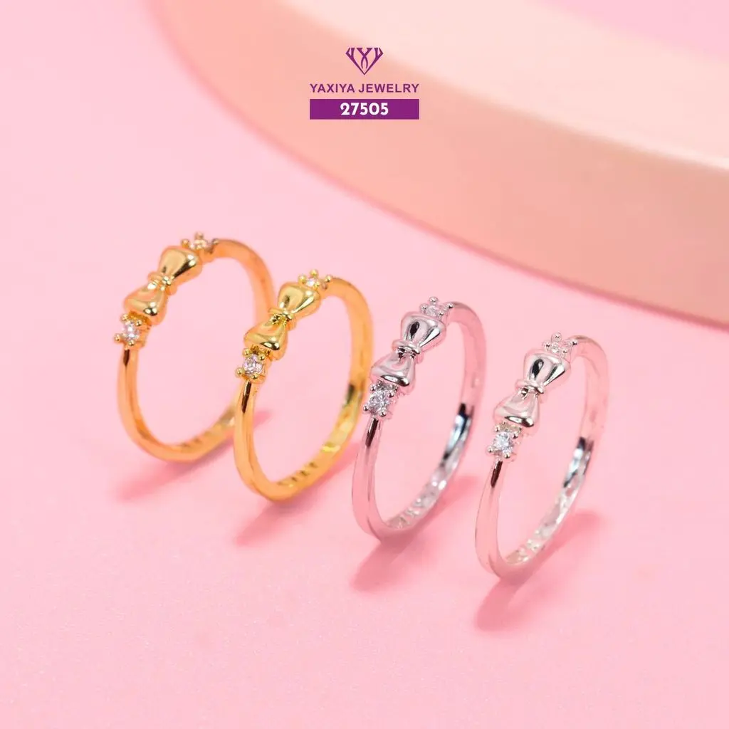 Yaxiya Cincin Wanita Motif Pita Permata Perhiasan Aksesoris Trendy X4-639