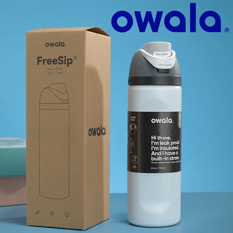 Sleek owala FreeSip water bottle cup 24oz 32oz 710ml 950ml thermal wear thermos tumbler thermo flask  with straw kids  men vacuum replacement original item authentic real Genuine official store Drinkware  Portable Bottled Loop Lid Insulated