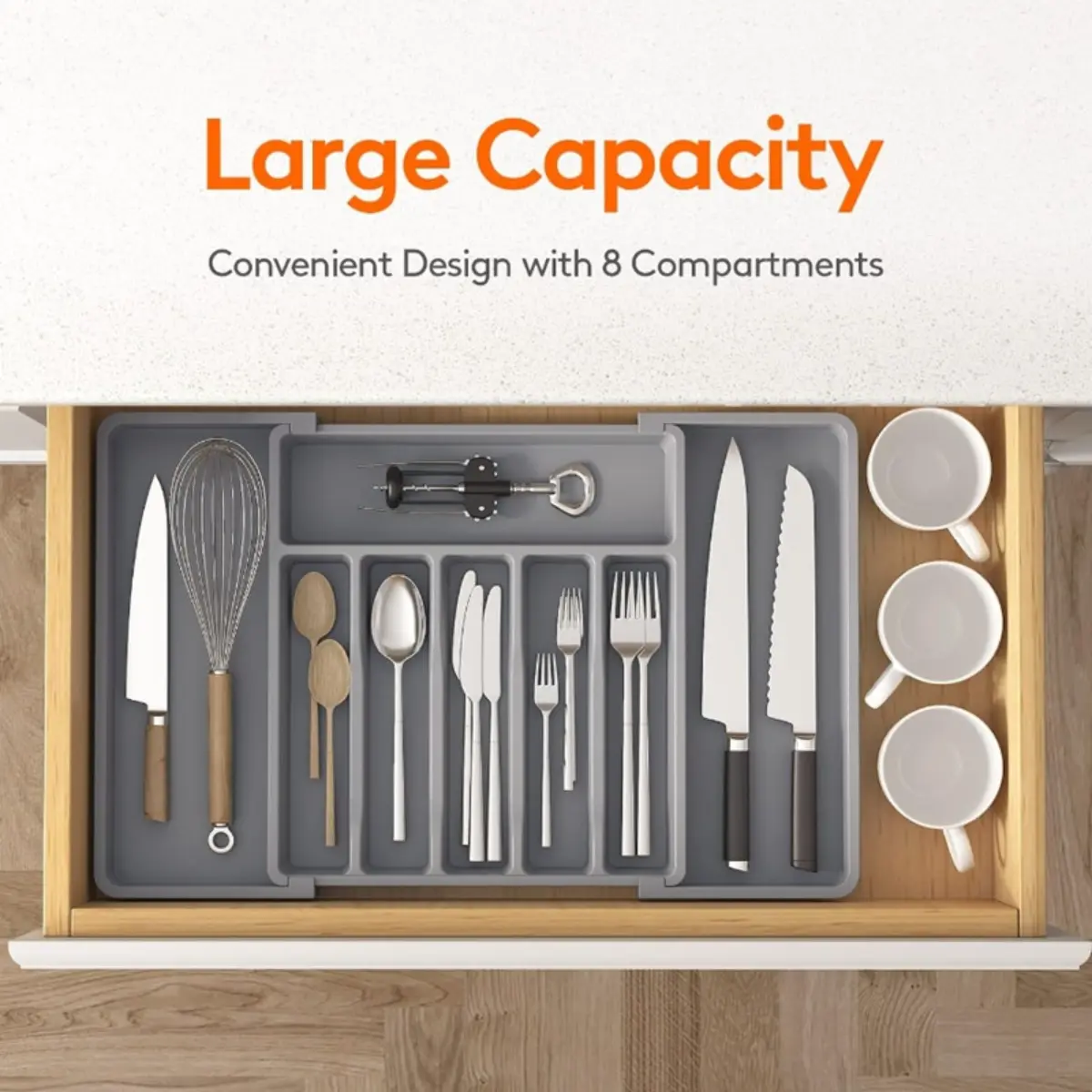 Expandable Cutlery And Utensils Kitchen Drawer Organizer Width : 38~57cm Plastic Retractable