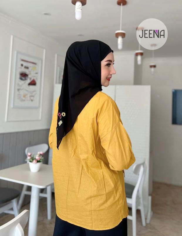 Jeena - Alya Shirt Baju Nyaman Mustard | Pink & Mint Tersedia Atasan Basic Casual Oversize Linen Muslim Panjang Simple 6