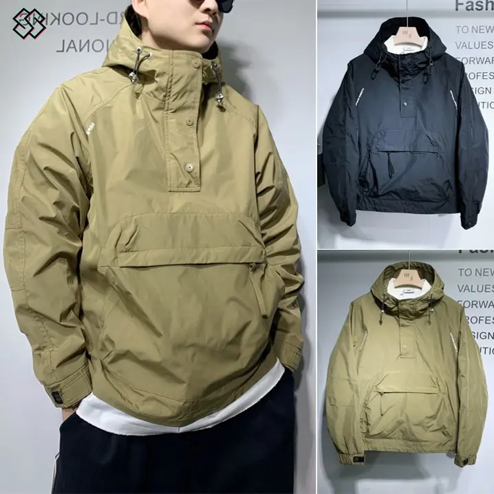 Half-zip Windbreaker Streetwear Outfit Trendy Brand Pocket Cargo Jacket  High Street Korean Style Oversize Hoodie Unisex Thin Trendy Loose Sweatshirt