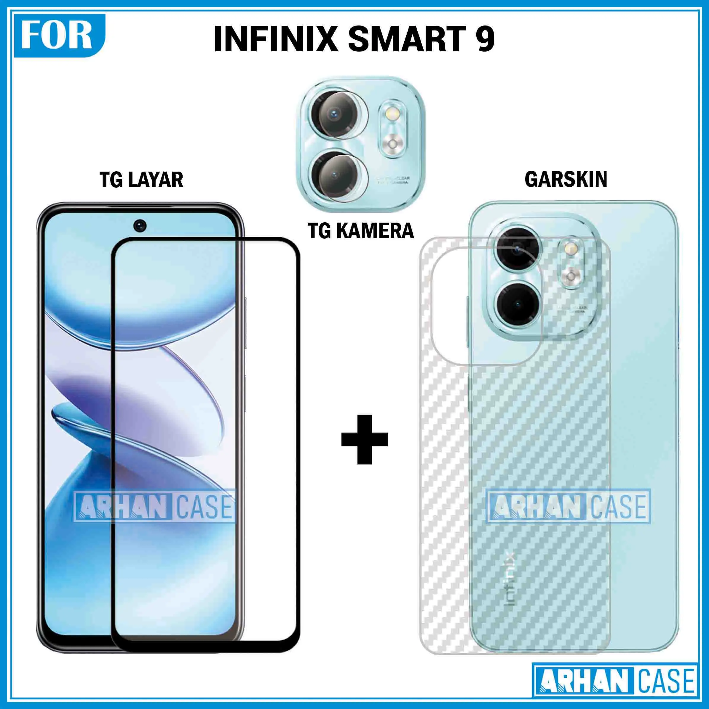 Paket Triple 3in1 Tempered Glass untuk infinix Smart 9 Garskin 3D Plus Pelindung Lensa Camera