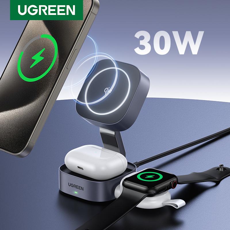 Bộ sạc không dây UGREEN 2in1 Qi2, 15W, Tương thích với iPhone 15, 14 Pro Max, Xiaomi và Samsung S24 Ultra, Mã số 35316
