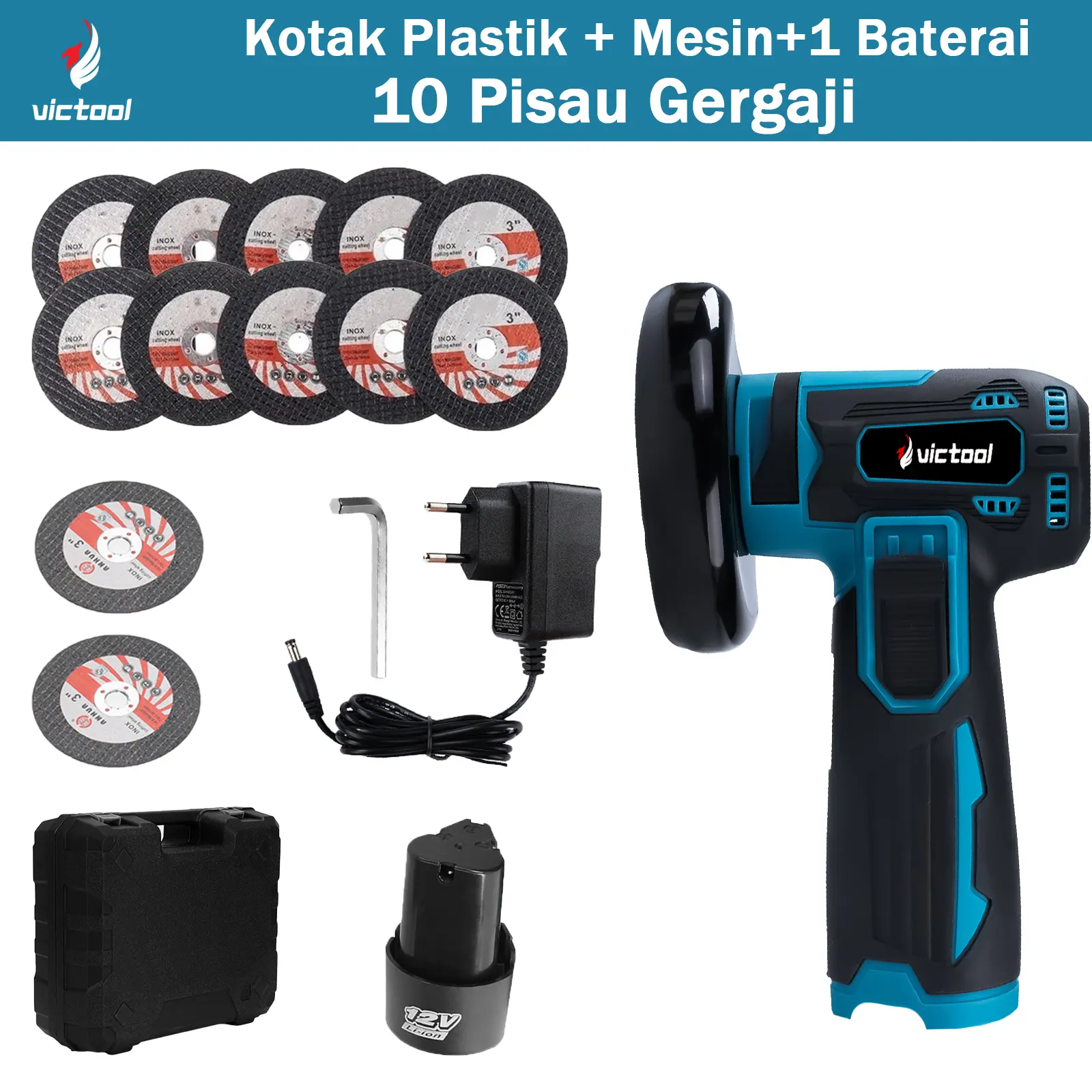 Kotak Plastik+ Mesin + 1 Baterai+ 10 Pisau Gergaj