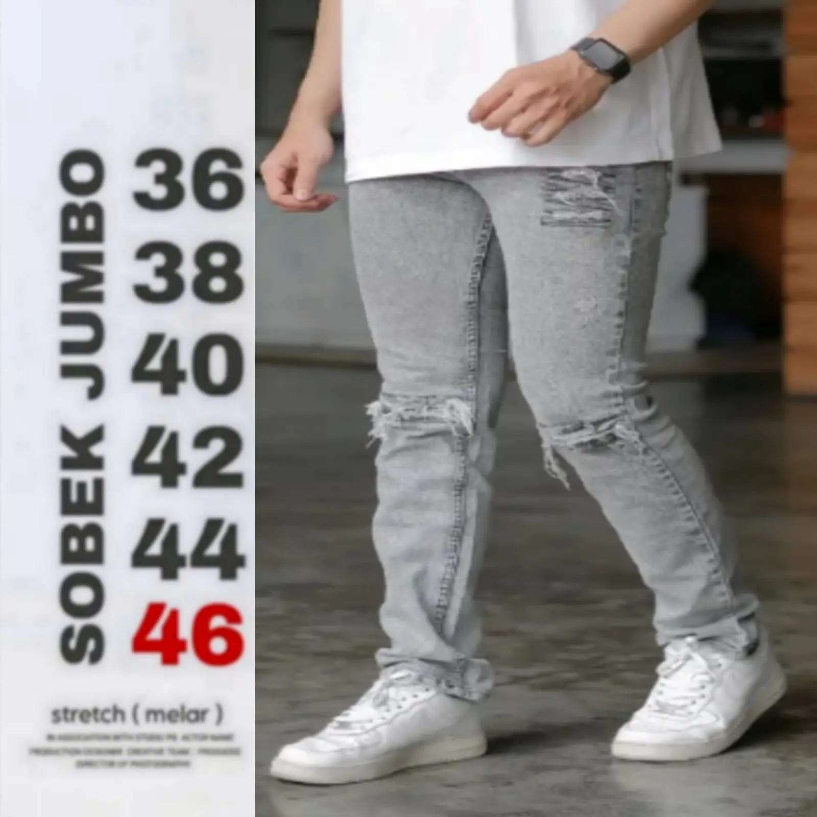 BIGSIZE 33-48 Celana Jeans sandwash jumbo sobek 37-50 bahan ngaret kualitas premium 100% sandwash bahan melar/ Celana Jumbo sobek pria/Celana jeans Pria BIG SIZE Bahan melar Denim High quality