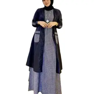 AHZA SET DRESS OUTER/ONE SET INNER DAN OUTER KOTAK KATUN Gamis Muslim  Wanita Dewasa Linen Nyaman Baju Stretch