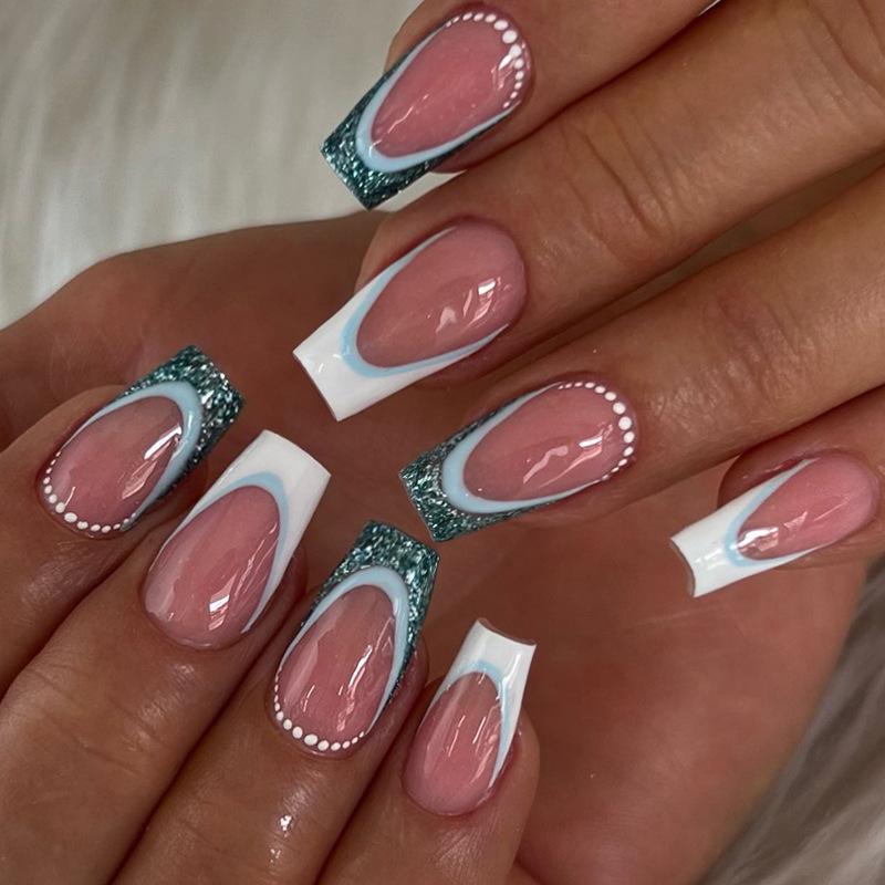 Product Introduction of [Glue Included] Stylish and Shiny Medium-Long Detachable Handmade Square False Nails [24-Piece Set] 23