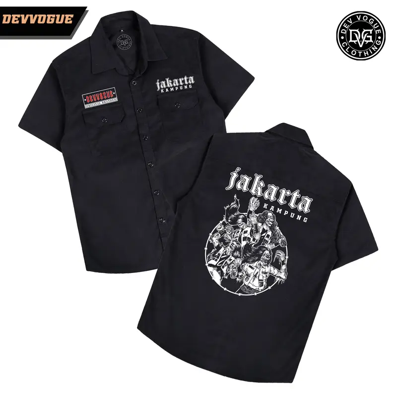 DEVVOGUE Kemeja Workshirt KAMPUNG JAKARTA / Work shirt Band Distro Hitam 0