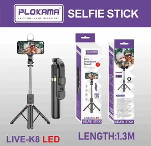 PLOKAMA K8 Tongsis Tripod 3 in 1 Bluetooth Selfie Stick 4 in 1 LED 1.3M 130cm Multifungsi With Fill Light Remote