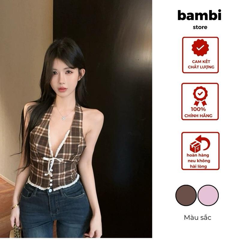  BAMBI  Áo yếm kẻ chất bố thái 2 lớp   CÓ MÚT NGỰC  