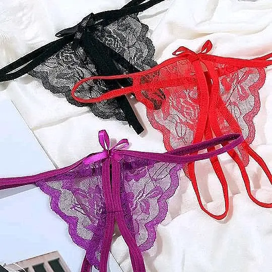 Best Seller Celana Dalam Wanita Bikini Belah Tengah Lace Renda Burkat Pita Transparant Import 3