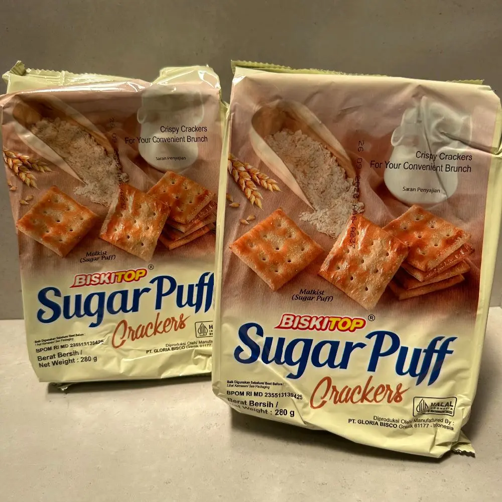 BISKITOP Sugar Puff Malkist Crackers Manis 280 Gr ( 1 Dus Isi 12 Box )