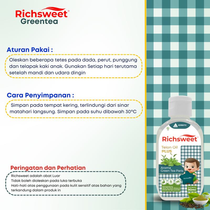 Richsweet Minyak Telon Plus Aroma Green Tea 90ml | Perlindungan sampai 12 Jam Anti Nyamuk + Ekstrak Daun Bidara 4