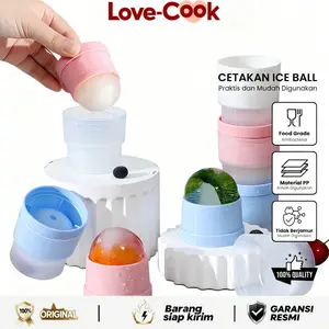 Love Cook Cetakan Es Batu Bulat 4.3cm Ice Ball Mold Food Grade Multifungsi Biru & Pink Praktis untuk Minuman Segar Gelas PP Aman Higienis Anti Bocor