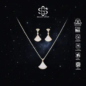 Set Aksesoris Kipas Wanita Gold Korean Trendy (Kalung & Anting) Perhiasan Kekinian Viral Zirkon Sparkling AAKB0058-W