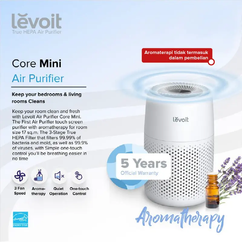 Levoit Core Mini Desktop Air Purifier with Fragrance Aroma Diffuser Putih Listrik 1