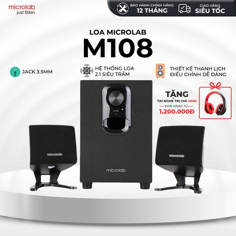 Loa Máy Tính MICROLAB M108 2.1, Công Suất 11W, Kết Nối USB/AUX (Không Bluetooth)