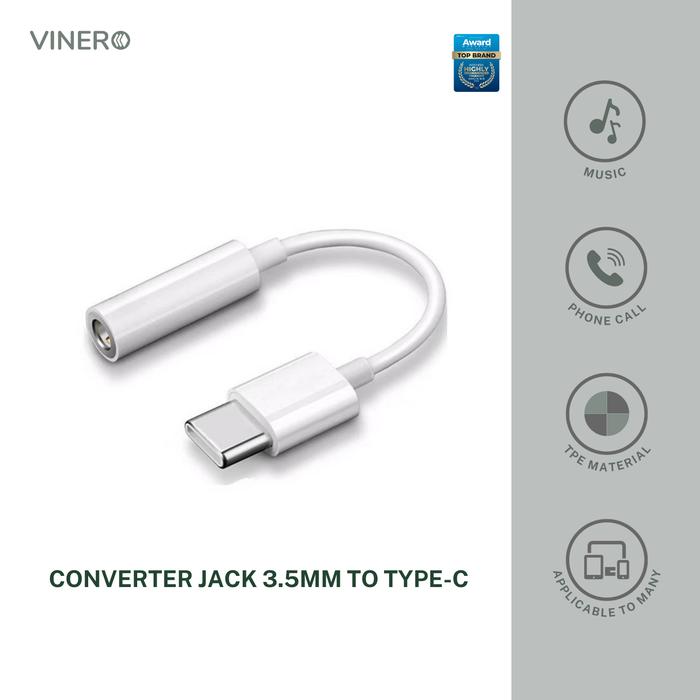 Gambar Vinero Adaptor Jack AUX 3.5mm to USB Type-C Conversion Cable dari VINERO INDONESIA Kota Administrasi Jakarta Barat Tokopedia