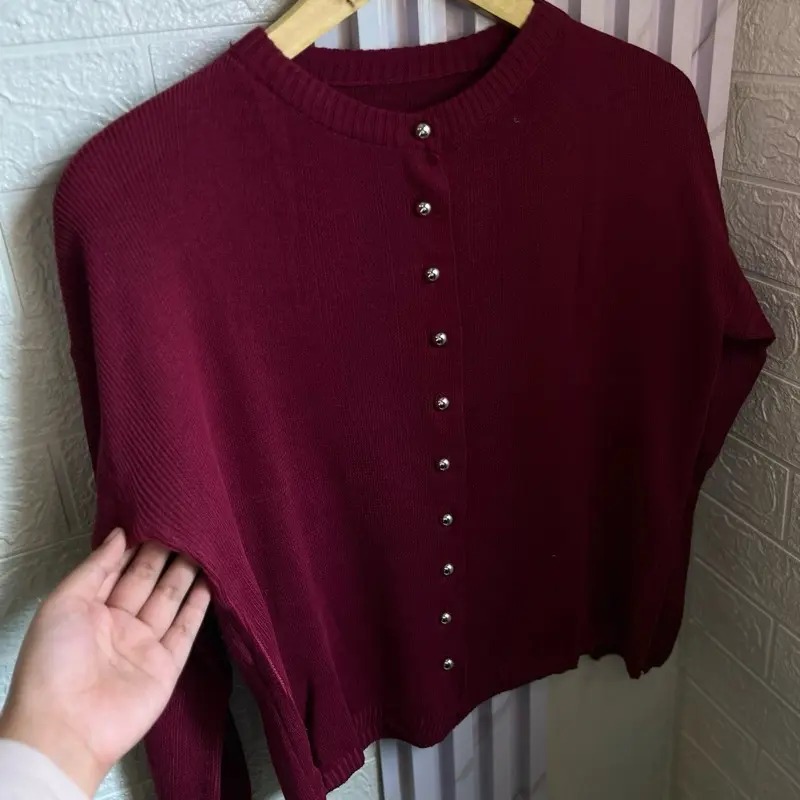 BUTTON CARDIGAN - Knitwear rajut lengan panjang pakaian wanita Kancing Kardigan Outer Baju Atasan Top 5