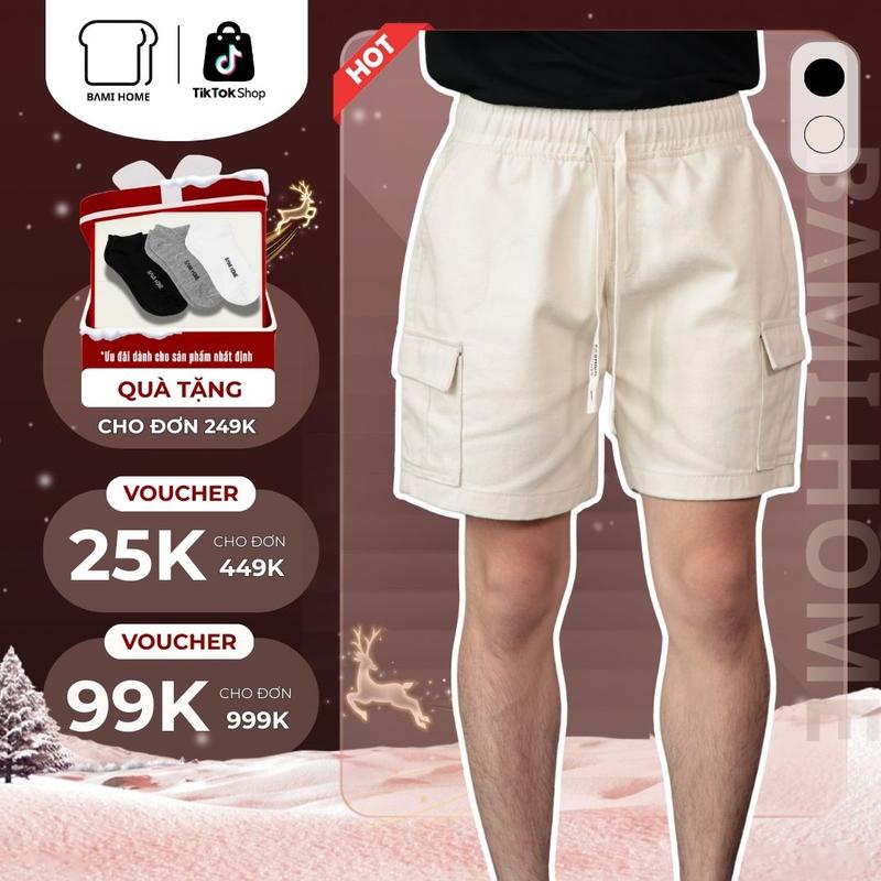 Quần short kaki nam LIAM BAMI HOME quần kaki túi hộp lưng chun co giãn form trên gối QK17