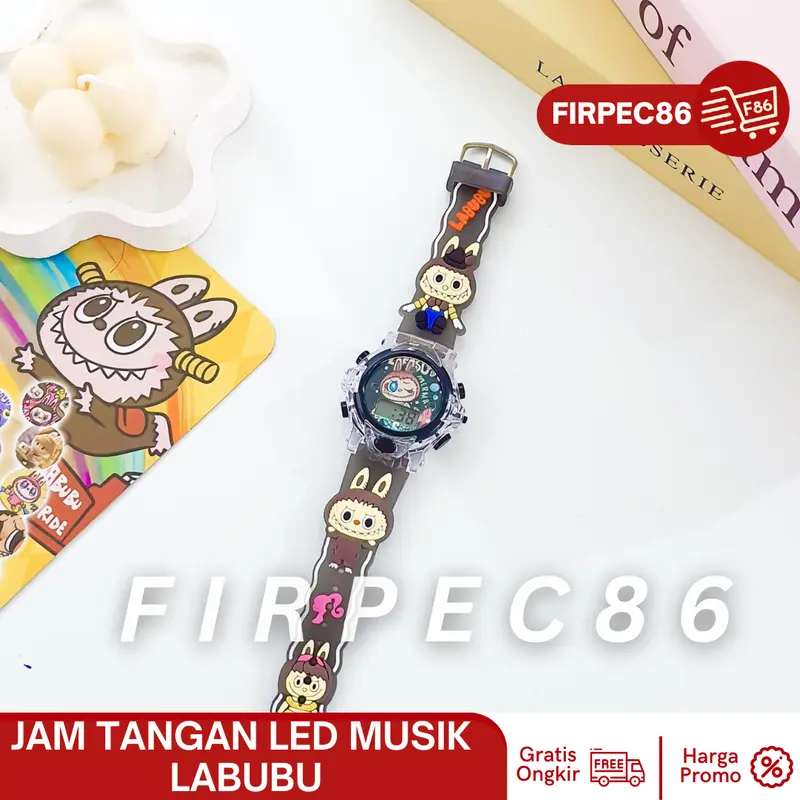 Jam tangan anak Labubu musik melodi - Jam Tangan fashion Anak 3D Tali Karet karakter labubu warna warni 3