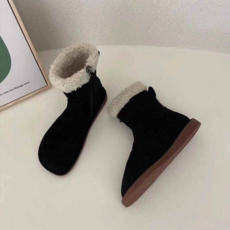 Winter New Flat Snow Boots Women's New Trend Mid Calf Boots Plus Warm Fashion Cotton Shoes Fur Leisure Footware 8