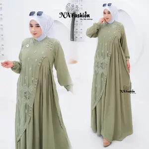 NA Fashion- RACHMI DRESS Gamis Hits Terbaru Pesta Kondangan Simpel Cantik Elegan Bahan Krinkle Kombinasi Tulle Sapto