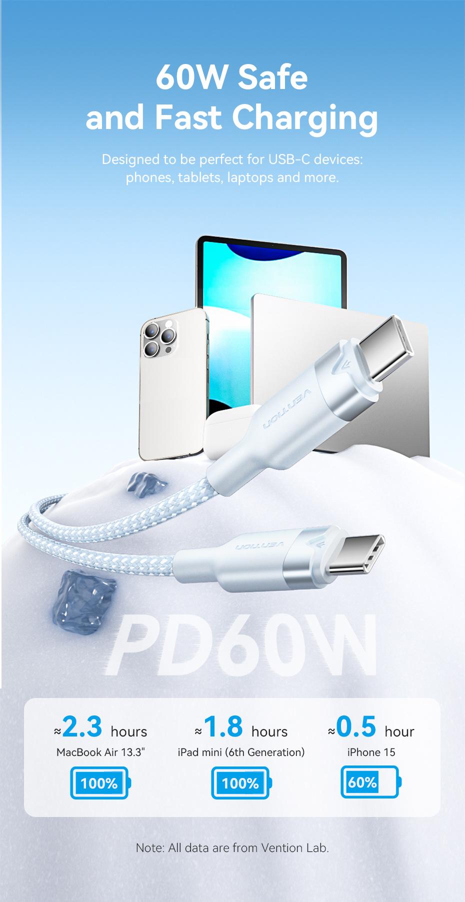 Vention Kabel Data USB Type C to C Male 3A PD 60W Fast Charging