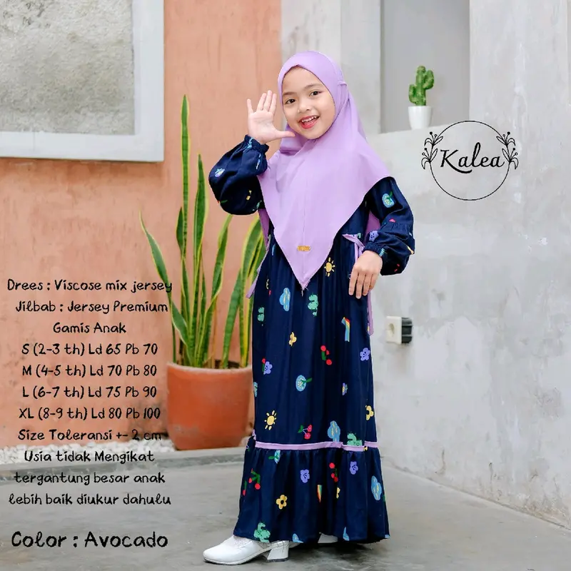 KALEA GAMIS ANAK SET JILBAB BAJU MUSLIM FREE HIJAB INSTAN USIA 23456789 tahun alzeta 4