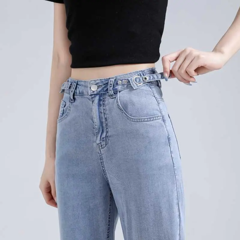 Jeansnjune Celana Jeans Wanita Boyfriend High Waist Jeans Premium Korean Style Panjang Fit Kaki Nyaman Slim Biru Denim Muda 3