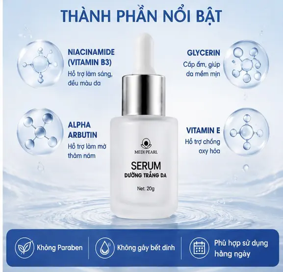 Serum Dưỡng Trắng Da Mỏng Nhẹ Thấm Nhanh Cấp Ẩm Hỗ Trợ Làm Đều Màu Da & Mờ Vùng Xỉn Màu 20g
