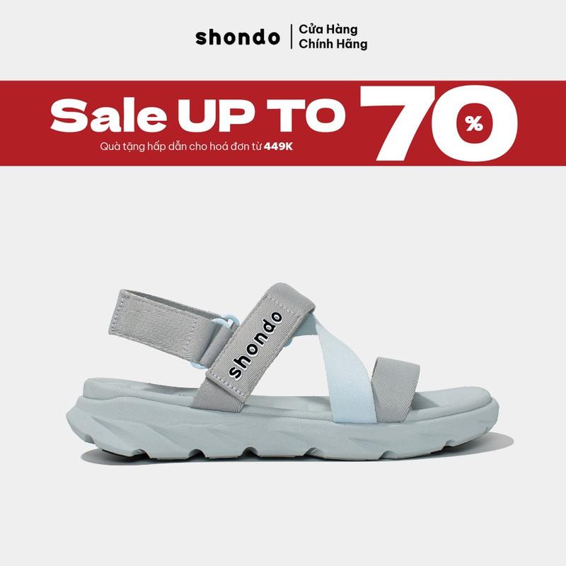 Giày Sandal Nam Nữ SHONDO F6 Sport Thời Trang Nhẹ Êm Đi Học, Đi Làm Đế Cao 3cm Màu Xám Xanh Da Trời F6S2030