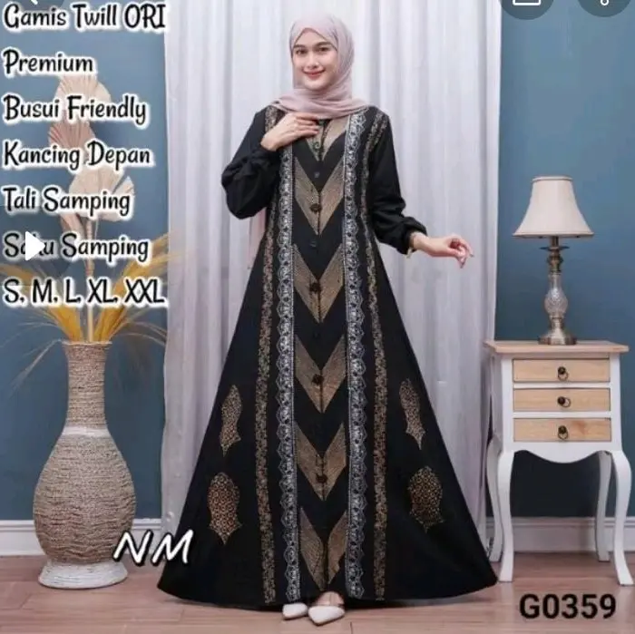 Gamis Twill Ori Cap Malaman Premium Full Kancing Busui Friendly Muslim Panjang 4