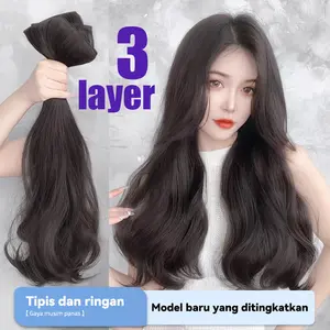 Hair Clip Korea Hairpiece Volume Rambut Curly Rambut Hair Penebal Rambut Palsu /3 Layer Wave / Hairclip 3 klip/Hairclip gelombang/Hairclip termurah/Hairclip Extensions/Wanita wig/HairClip45cm/HairClip55cm