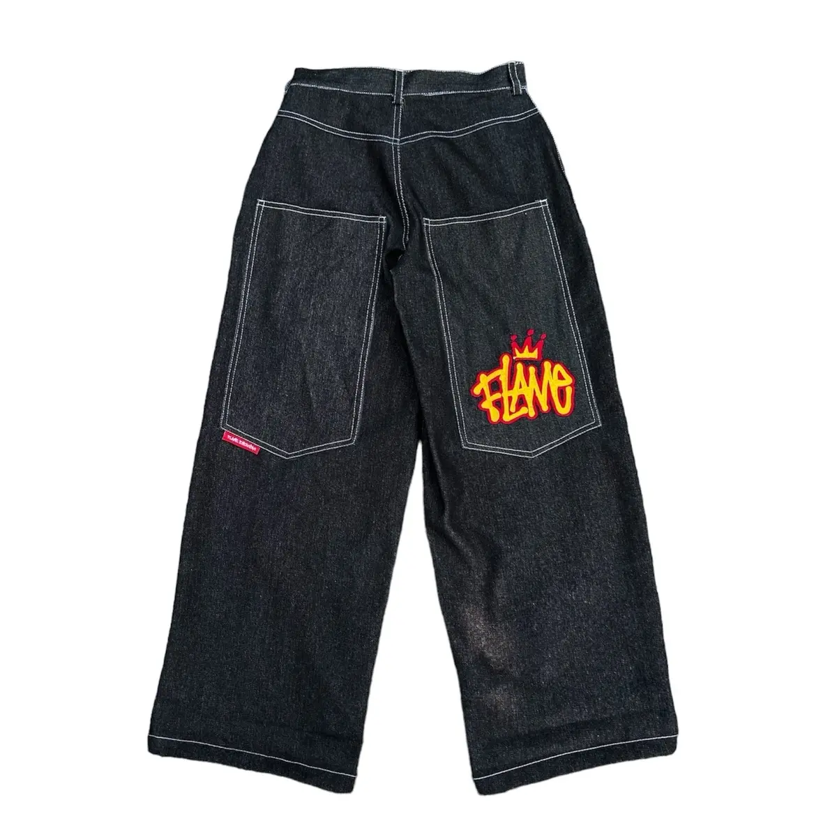 Flame Everyday Celana Denim Y2K Denim Big Pocket Bordir Raw Denim 13oz Jeans Panjang Pria