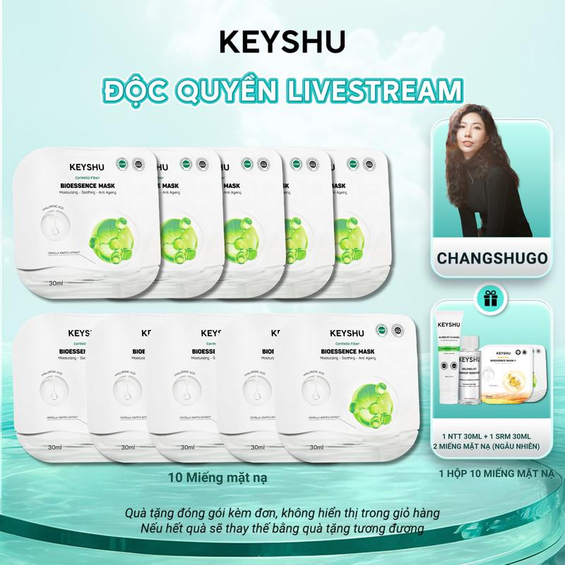 [LIVE CHANGSHUGO] Combo 10 Miếng Mặt Nạ Sợi Xơ Rau Má Centella Fiber KEYSHU 30ML Dưỡng Ẩm, Làm Mềm Da, Hỗ Trợ Ngăn Ngừa Lão Hóa + Quà
