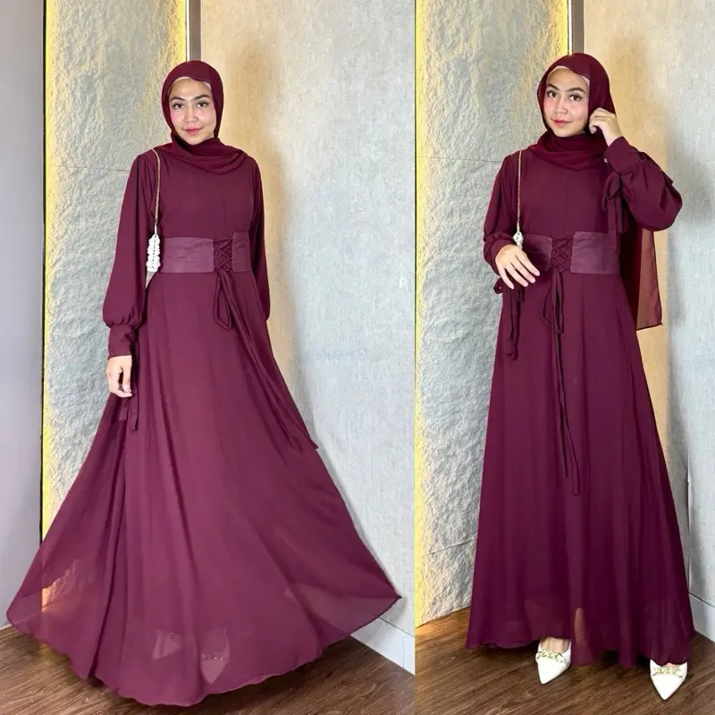 Lively Dress Ceruty Full Puring Gaun Prewedding Baju Kondangan Wanita Bahan Lebar Simple Karet Muslim 6