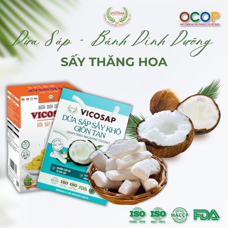 Combo 1 Dừa sáp sấy giòn VICOSAP 1 Bánh dừa sáp bí đỏ ít đường đồ ăn vặt healthy đặc sản Trà Vinh - Snack Food
