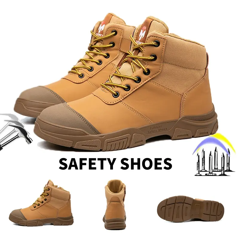 [Super Fast Delivery] COD New Durable and Comfortable Leather Breathable Safety Shoes (with steel toe) Footwear Boots Work Shoes Stone Firm (Free Socks with Box)