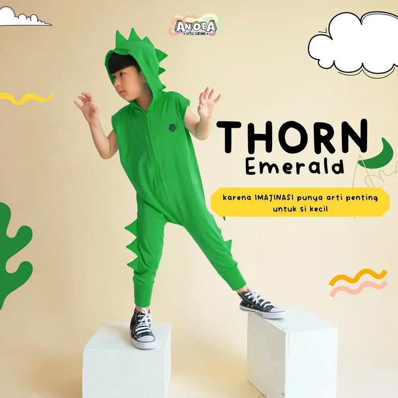 Romper dino emerald - baju dinosaurus anak - baju bayi- romper -jumpsuit- kostum dinosaurus anak bayi - kostum bayi binatang -kostum anak 1