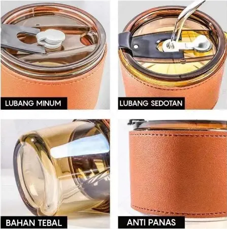 Botol Minum Kaca Bening Aesthetic Bottle Tumbler 400 ml pakai box Gelas Coffee Cup Botol Anti Slip Tumpah pakai box 3