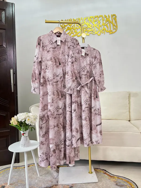 Syafacollection Inara Dress Motif Gamis Couple Anak Soft twill Print Busui Kerah 3