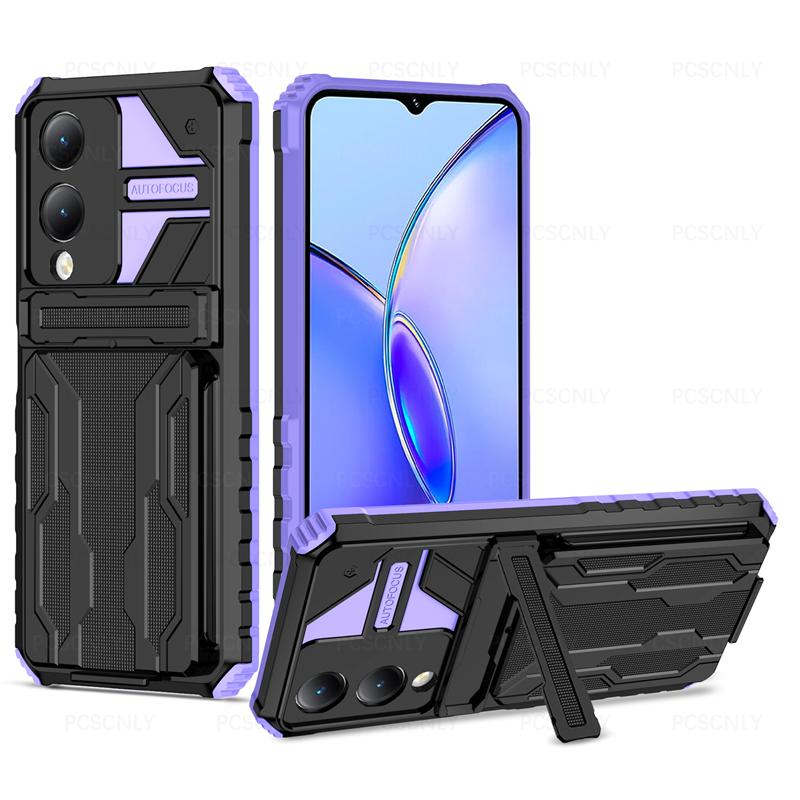 Product Introduction of Card Holder Phone Case For VIVO Y17S Casing Shockproof Armor Stand Hard Back Cover Multifunctional 15
