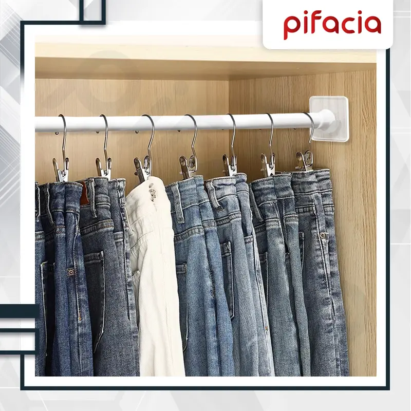 PIFACIA Tiang Gantungan Baju Free 5 Penjepit Baju Tiang Gorden Shower Kamar Mandi Rak Baju Lemari 1