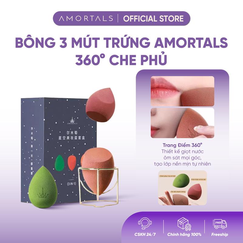  Bộ 3 Mút Trứng Sao Trời Mút Đánh Nền Amortals Siêu Mềm Không Hút Phấn Thiết Kế Góc Cắt Tán Đều Mọi Chi Tiết Độ Đàn Hồi Cao Tạo Lớp Nền Đẹp Đều Màu Không Loang Dùng Khô  Ướt Phù Hợp Người Mới Makeup Artist Tặng Kèm Giá Đỡ Mút 