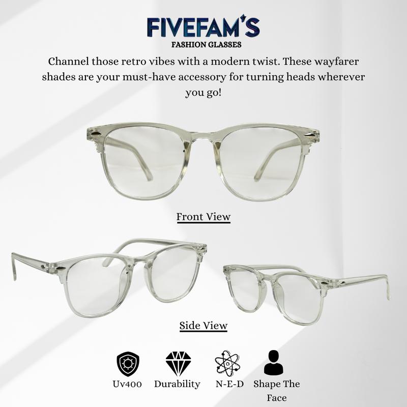 Kacamata Wayfarer Clear Frame Lensa UV400 - Eyewear Wayfarer by Fivefam's  Sunglasses Retro Vintage Glasses Plastic 0