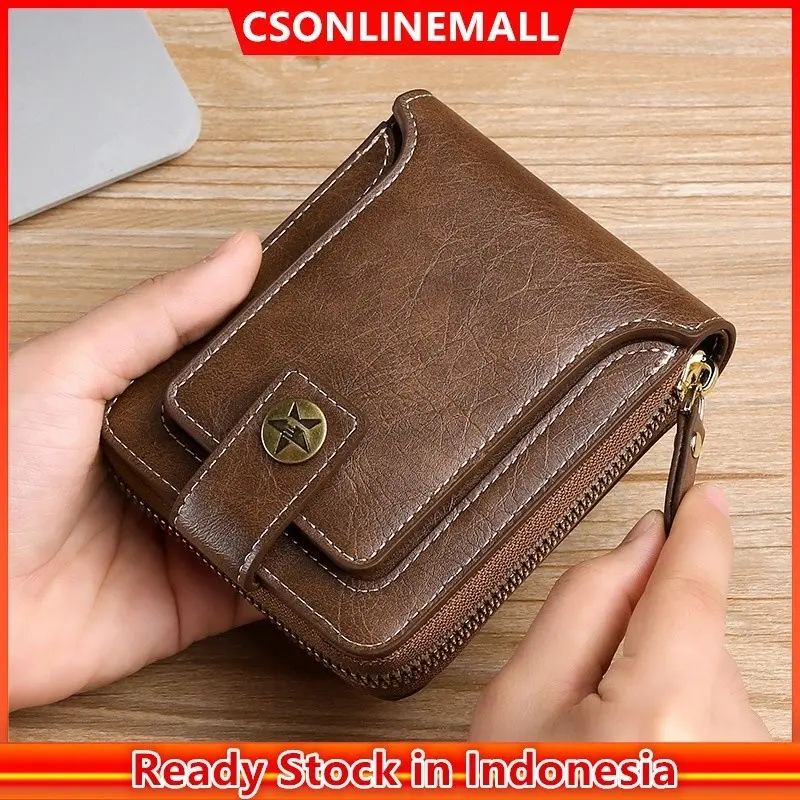 CSONLINEMALL Vintage Men Wallet PU Leather Short Purse Men Hasp Zipper Wallets Bag Wallet