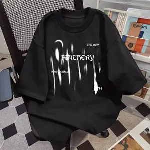 Kaos lengan pendek unik berbahan katun murni gaya Amerika dengan kerah bundar dan corak pola hujan turun Fit Nyaman